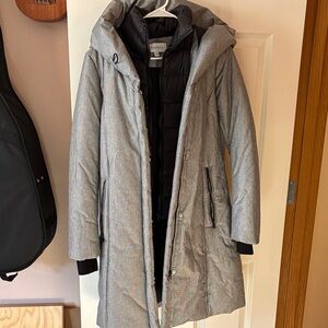 Women's Silver and Black Hooded Jacket